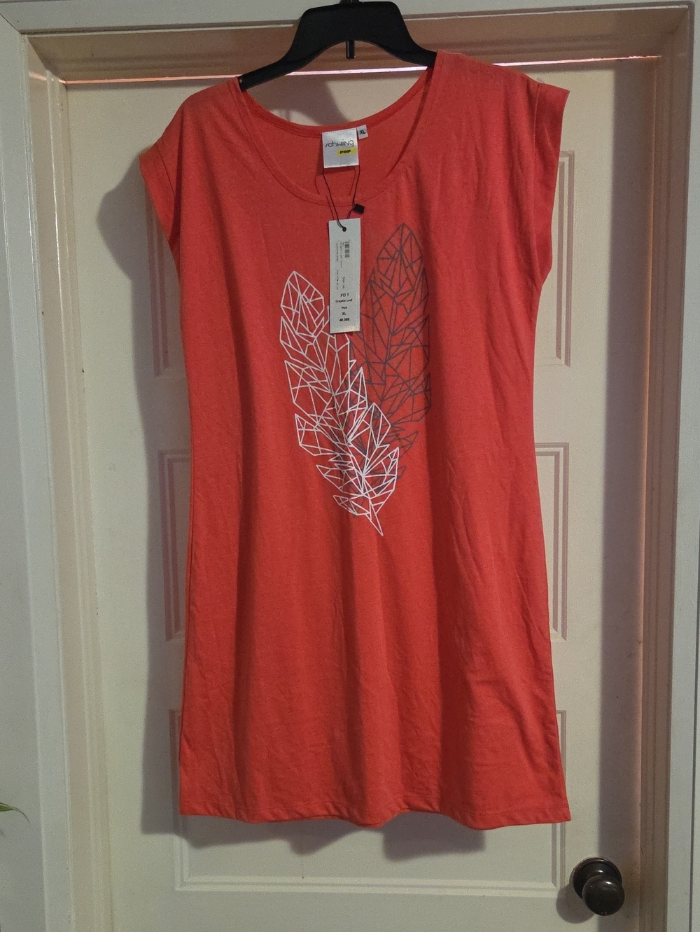 Coral Graphic Feather T-Shirt Dress